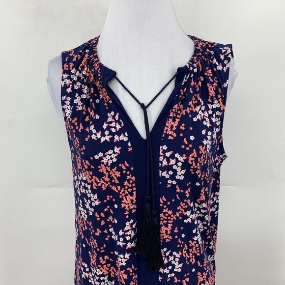 Michael Kors Dress Womens S Small Navy Multi Floral Print Sleeveless Tassel Tie - Picture 5 of 10